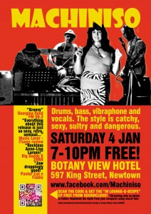 Machiniso is returning to the Botany View Hotel on Saturday 4th January. 7-10pm FREE!