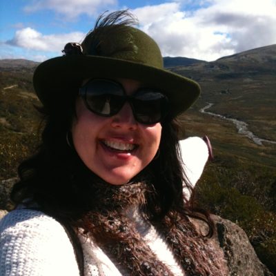 Pointing to the Snowy River from Charlotte Pass