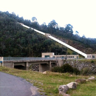 The huge pipes bringing down the water to generate power